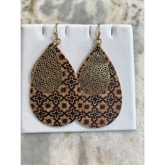 Brown and Gold Cork Earrings #fall #cork earrings - Picture 1 of 4
